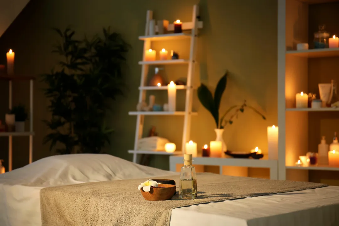 This person is geting Deep Tissue Massage on a portable Massage bed in his apartnent in dubai.