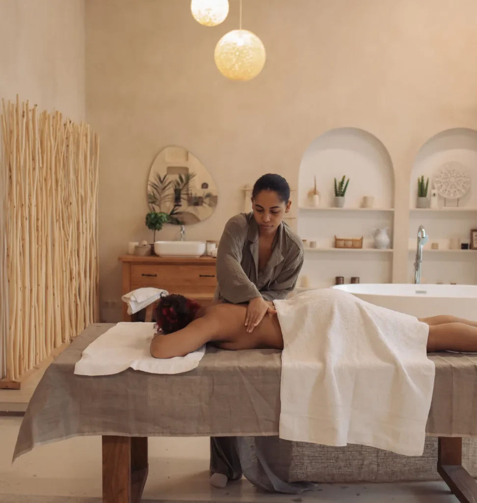 This person is geting Balinese Massage on a portable Massage bed in his apartnent in dubai.