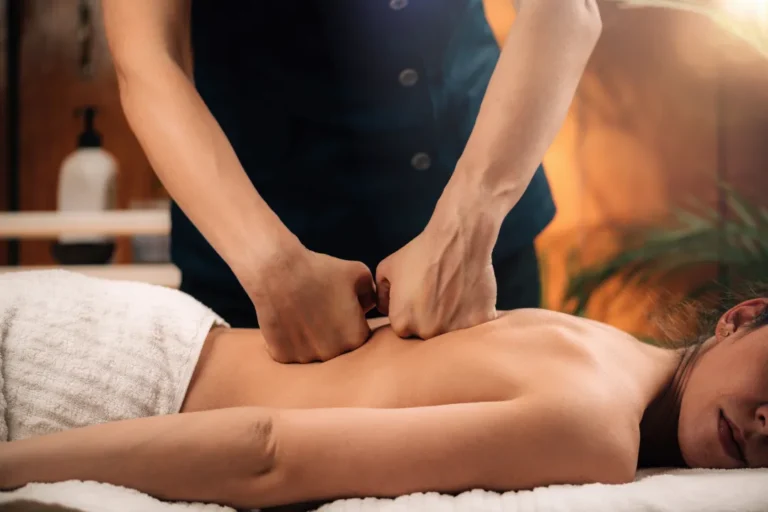 This person is geting Swedish Massage on a portable Massage bed in his apartnent in dubai.