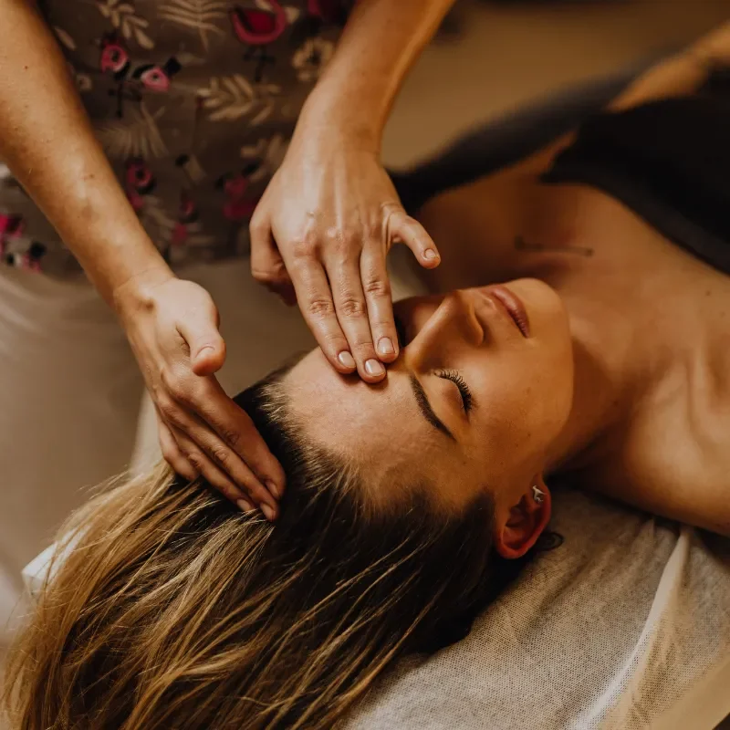 This person is geting Deep Tissue Massage on a portable Massage bed in his apartnent in dubai.